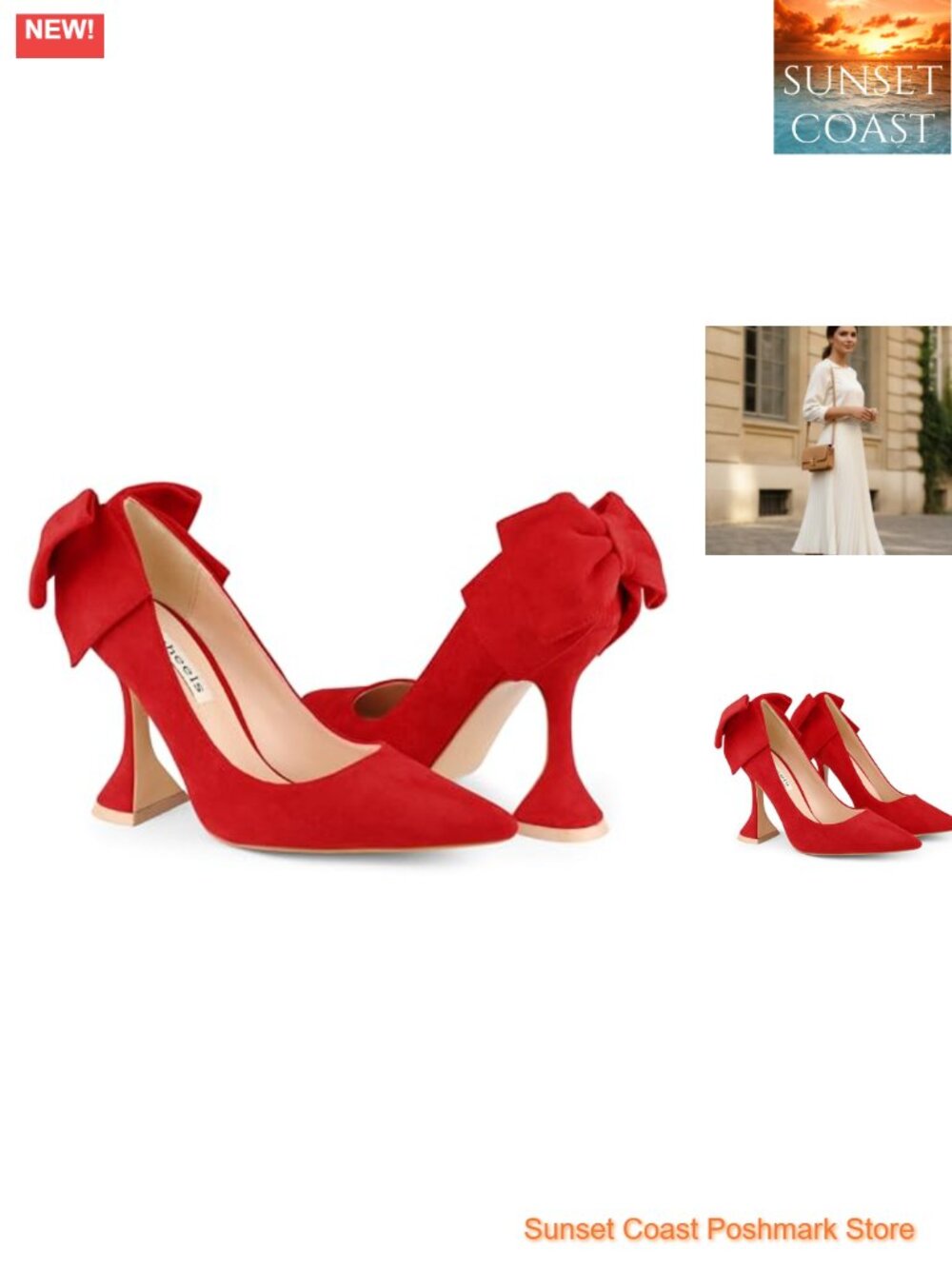 Women's Bow Pointed Toe Chunky Heel Pumps Flared Triangular Heel PU